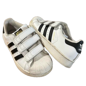 Adidas Superstar White Triple Black Stripe Three Velcro Child Size 1Y Sneakers
